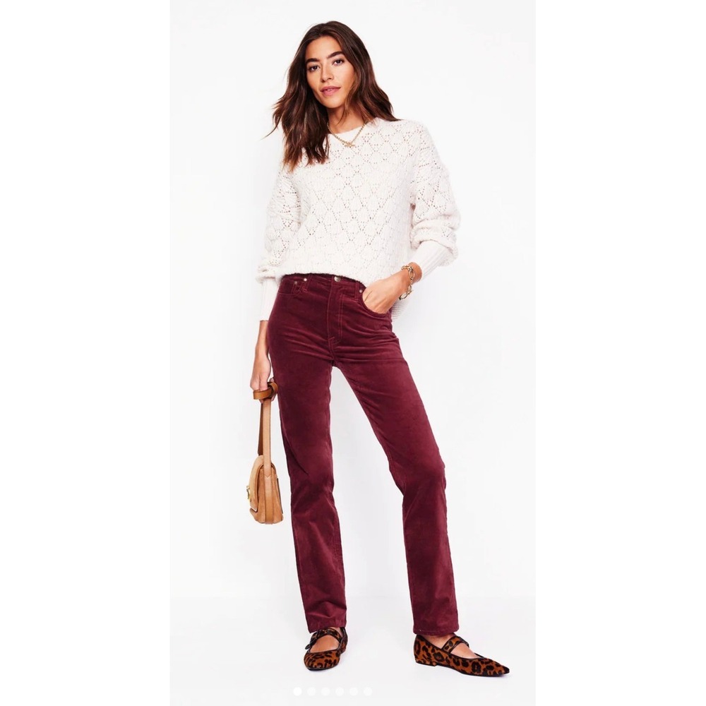Boden Womens Velveteen 5 Pocket Slim Fit Jeans Burgundy Red Size 14 NEW
